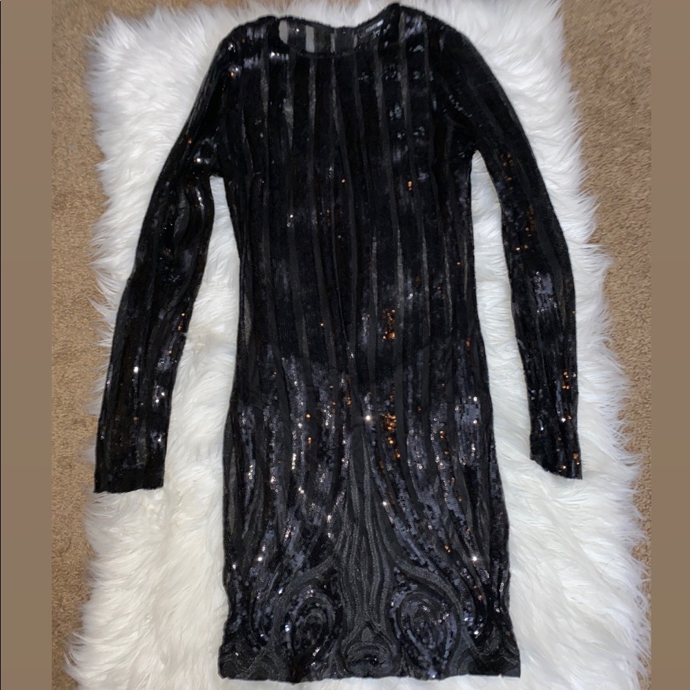 Black sequin see through dress w. Attached underwear size small